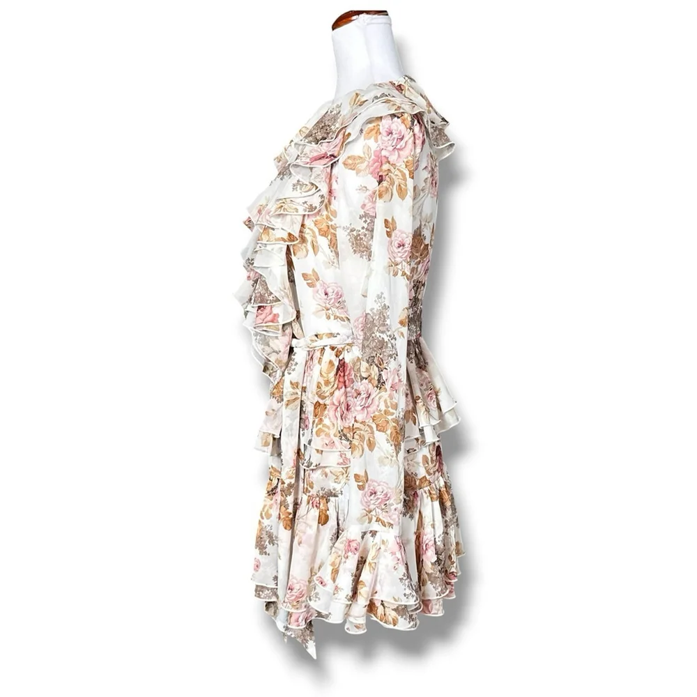 Ronny Kobo Small Palmero Dress Muted Floral Tiered V Neck Ruffles EUC $528